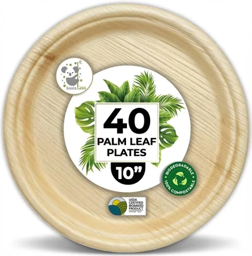 Miniatura 9 de Juego de Fiesta de Platos de Hoja de Palma y Cubiertos de Bambú Pre-Enrollados - Platos Compostables de 10 y 7 Pulgadas, Elegantes Utensilios