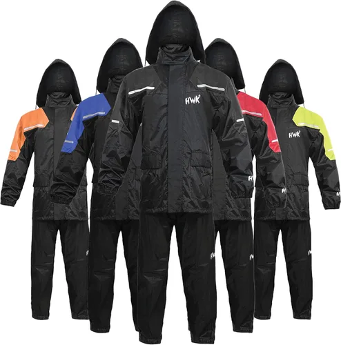 HWK Traje de lluvia para motocicleta para hombres y mujeres, equipo de lluvia impermeable de dos piezas con chaqueta y pantalones reflectantes,