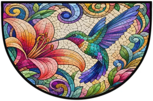Miniatura 19 de Tapete semicircular de color rojo con girasol, antideslizante, de bienvenida para interiores, semicírculo, lavable, para baño, cocina, exterior