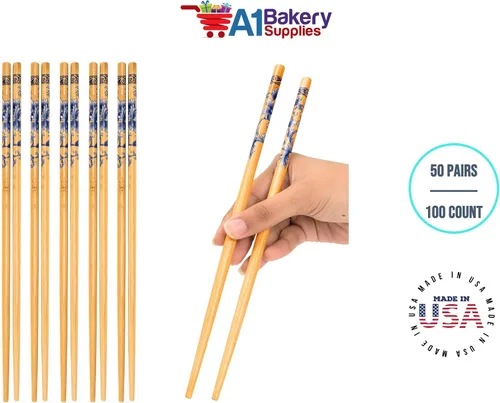 Miniatura 2 de Palillos de madera de bambú natural, 50 pares/100 unidades en 9 pulgadas por A1 bakery supplies