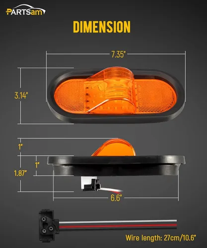 Miniatura 7 de Partsam 2 luces de marcador ámbar de 6.5 pulgadas con luz de giro medio, soporte de goma, 24 LED con lente reflejo, universal, impermeable, 6