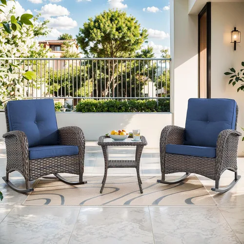 Miniatura 16 de Mecedora de Artfurniz para patio: Silla mecedora de mimbre para exteriores con cojín removible, con capacidad de peso de 300 libras, asiento Mimbre