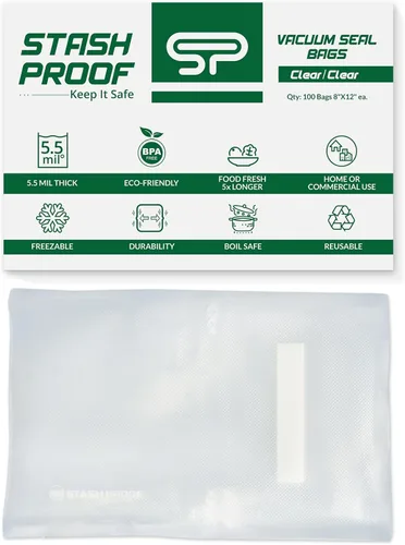 Miniatura 10 de Bolsas de sellado al vacío de 8 x 12 pulgadas (100 unidades) de 5.5 mil (negro y transparente) – Sin BPA de grado comercial para almacenamiento