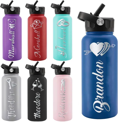 Miniatura 11 de Personalized Water Bottles, Custom Water Bottle with Birth Month Flower Personalized Text Names, Gifts for Women, Customized Engraved Stainless