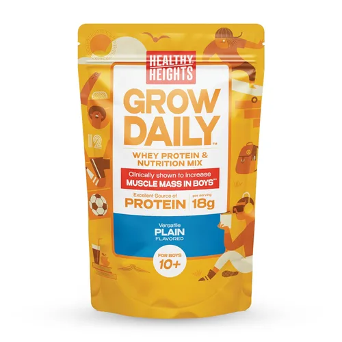 Healthy Heights Grow Daily Kids - Mezcla de bebida proteica (liso) - Batido alto en proteínas para niños de 10 años, 21.6 onzas