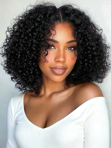 Miniatura 22 de KLAIYI Bye Bye Slip™ - Pelucas de cabello humano con encaje frontal 7x5, color marrón castaño degradado, rizado, sin pegamento, precortadas de 7 x