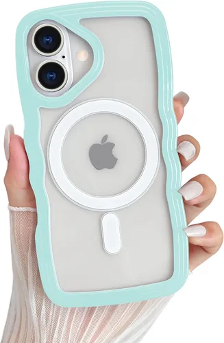 Miniatura 38 de Yeddabox Magsafe - Funda compatible con iPhone 13, diseño de ondas, lindo marco de colores de caramelo con ondas de agua, a prueba de golpes