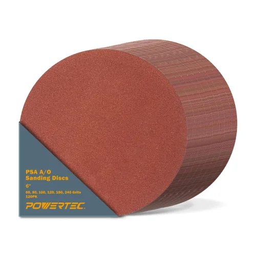 Miniatura 11 de POWERTEC 60 discos de lijado PSA de 5 pulgadas, 10 de cada uno de 60, 80, 100, 120, 180, 240 granos, papel de lija autoadhesivo surtido para paneles