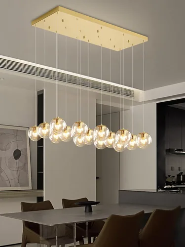 Miniatura 24 de ykolupty Escalera LED de 10 luces LED moderna con globo de cristal, lámpara colgante grande para techos altos, accesorios de iluminación de entrada