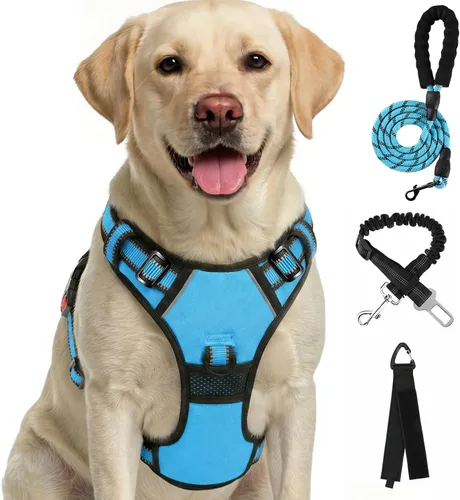 Miniatura 18 de FURRYFECTION Arnés a cuadros para perros pequeños, chaleco reflectante ajustable sin tirones para mascotas con clip frontal, correa, asa de fácil
