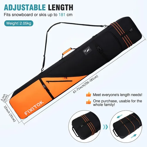 Miniatura 3 de FIXITOK Bolsa de snowboard y esquí para viajes aéreos, bolsa de snowboard acolchada completa impermeable que se ajusta a tabla, botas, ropa, casco