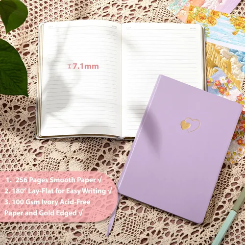 Miniatura 4 de CAGIE Cuaderno con líneas para mujeres y niñas de 256 páginas, lindo diario con cuero en forma de corazón para escribir, cuadernos A5 de tapa blanda