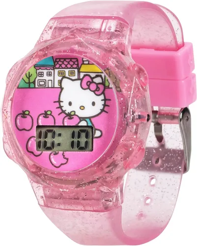 Accutime Hello Kitty - Reloj digital de cuarzo con pantalla LCD para niños, color rosa con correa de Hello Kitty y sus amigos (modelo HK4168AZ),