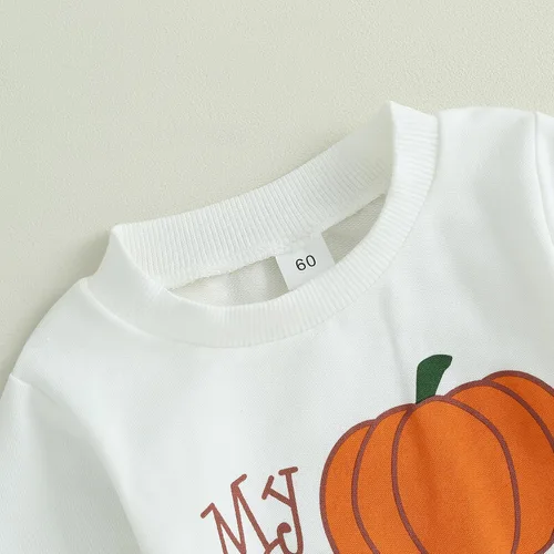 Miniatura 4 de Ynibbim Mameluco de Halloween para bebé niño con estampado de calabaza a cuadros de manga larga y gorro conjunto para bebé
