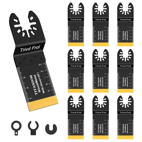 Miniatura 11 de Trivd Frol 100 piezas de hojas de sierra oscilantes, hojas de multiherramienta universales profesionales de titanio para madera, plásticos, metal