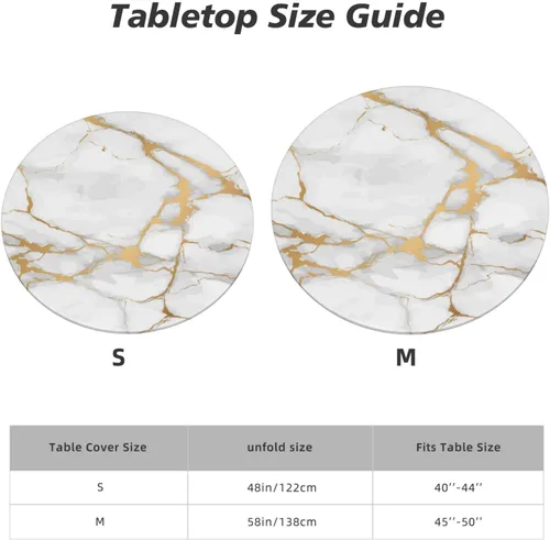 Miniatura 8 de Mantel para mesa redonda con estampado de mármol blanco, borde elástico, ajustado, impermeable, para mesas de interior y exterior, para comedor