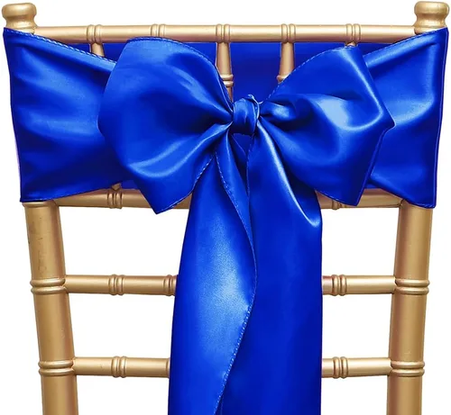 Miniatura 11 de Paquete de 50 cintas de satén para sillas color azul bebé, 7 x 108 pulgadas, cintas universales doradas para sillas de boda, ceremonia, fiesta