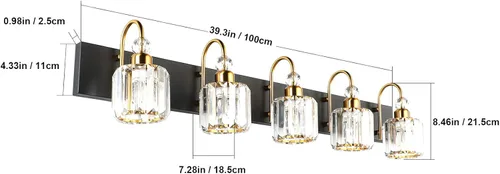 Miniatura 7 de Ralbay - Luces LED modernas de tocador para baño de 5 luces, luces de tocador de cristal sobre espejo, lámparas modernas de tocador para baño