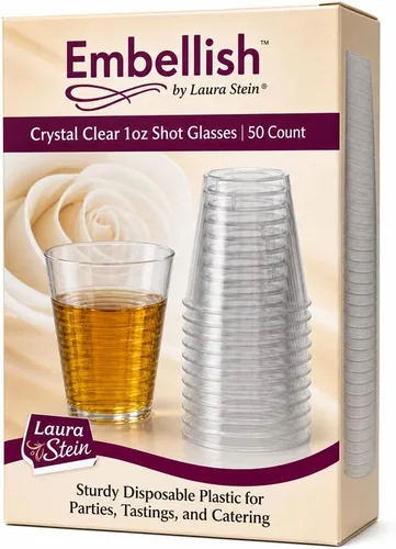 Embellish Cristal de plástico duro transparente de 1 oz de vidrio de chupito transparente, paquete de 50
