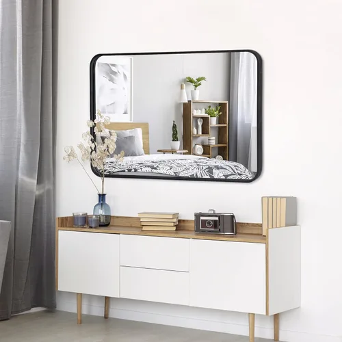 Miniatura 8 de Espejo de pared negro de 24 x 36 pulgadas, espejo de tocador rectangular con marco de metal, espejo decorativo montado en la pared, decoración