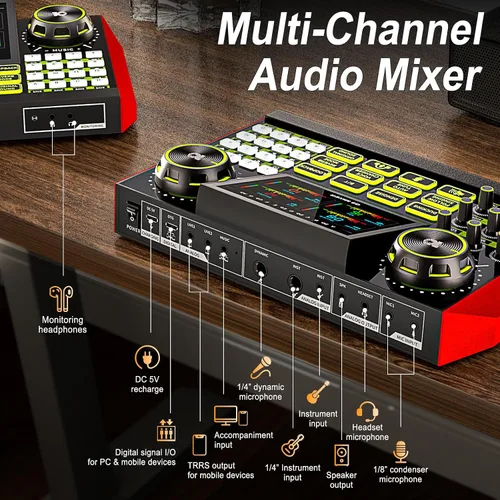 Miniatura 7 de Paquete de equipo de podcast - Estudio de producción todo en uno con mezclador de audio y micrófono de 3.5mm para transmisión en vivo, grabación
