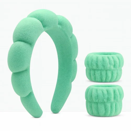 Miniatura 15 de Diadema de spa para lavar la cara, 3 piezas, maquillaje, facial y cuidado de la piel. Banda para la cabeza para el cuidado de la piel de burbujas.