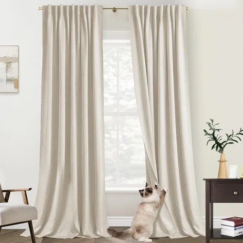 PANELSBURG - Juego de 2 paneles de cortinas opacas color beige, de lino, bohemias, modernas, estéticas, para oscurecer habitación, cortinas térmicas
