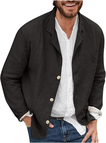 Chaqueta de traje casual para hombre, chaqueta ligera de lino con cuello con muescas, cárdigan a medida, abrigos deportivos de un solo pecho