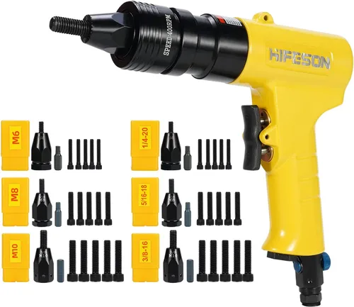 Pistola de tuerca remachadora neumática con pistola de cabeza autobloqueante, cambio rápido 1/4 y 5/16 y 3/8 y M6 y M8 y M10 y mandriles,