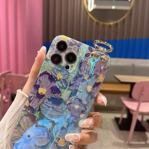 Miniatura 5 de Funda para iPhone 14 Pro Max con correa para la muñeca, función atril con purpurina de dibujos animados IMD de silicona TPU a prueba de golpes