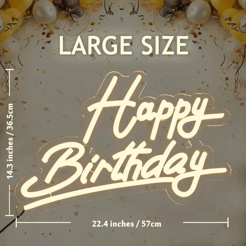Miniatura 3 de Letrero de neón grande de feliz cumpleaños, letrero LED de 12 V para decoración de pared (22.4 x 14.3 pulgadas)