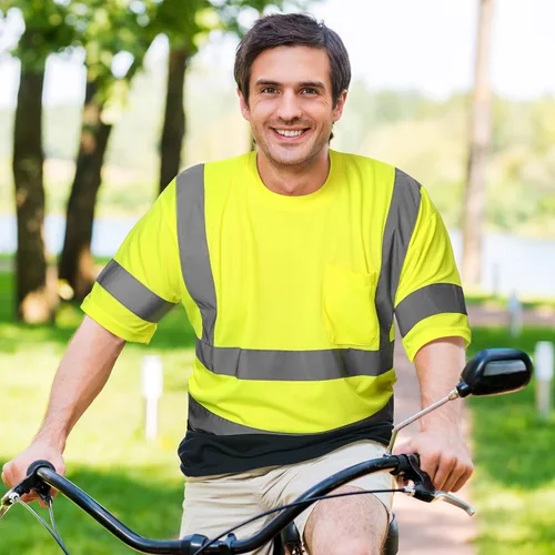 Miniatura 5 de Zhanmai 3 piezas de camiseta de manga corta de alta visibilidad para hombre, clase 3, de seguridad, reflectante, transpirable, para el trabajo