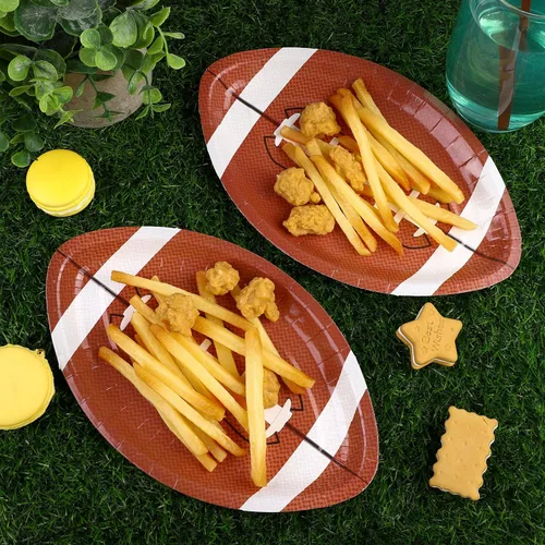 Miniatura 5 de ADXCO 100 platos de papel desechables con forma de fútbol, platos de fiesta de fútbol, suministros de fiesta temática de fútbol, suministros