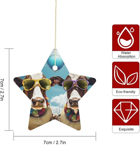 Miniatura 2 de Adorno de vacas en gafas de sol de porcelana de doble cara de 3 pulgadas, casa de campo, árbol de Navidad, accesorios para colgar, adorno de regalo