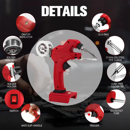 Miniatura 6 de Soldador inalámbrico para batería Milwaukee de 18 V, pistola de soldadura de 30 W, kit de soldador de precalentamiento rápido de 30 segundos