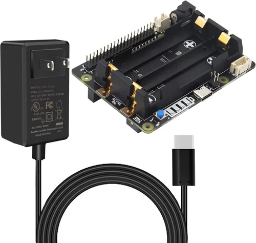 Geekworm Raspberry Pi 4 UPS con adaptador de corriente, X728 (máximo 5.1V 6A) UPS y placa de administración de energía + adaptador de corriente tipo
