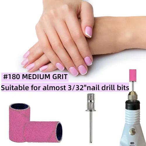 Miniatura 6 de 100 piezas (grano 180 rosas) bandas de lijado de uñas con 0.31 pulgadas de diámetro, brocas de uñas de grano fino extremo para lijar, brocas