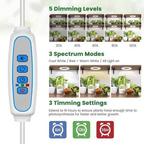 Miniatura 5 de Kullsinss Luces de cultivo de techo de 6 pulgadas para plantas de interior, 168 LED de espectro completo, lámpara de cultivo de plantas Halo debajo