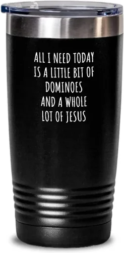 Vaso de dominó divertido regalo cristiano católico, All I Need is Whole Lot Of Jesus Hobby Lover Presente Cita Mordaza Taza aislada con tapa, color
