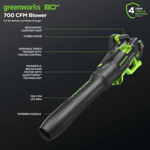 Miniatura 2 de Greenworks 80V 21" Cortacésped manual + Soplador (Gen 2), batería de 5.0Ah