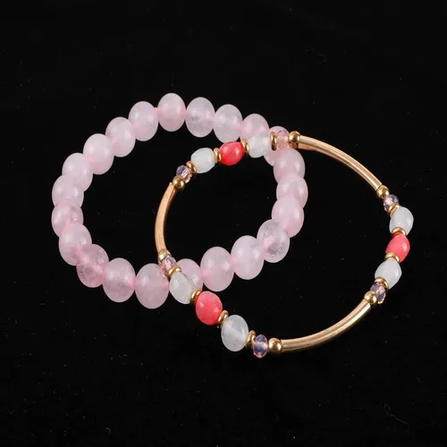 Miniatura 7 de IDEAJOY Pulseras rosas bohemias de cuentas de varias capas apilables, conjunto de 8 piezas de hebra elástica versátil con cuentas brillantes