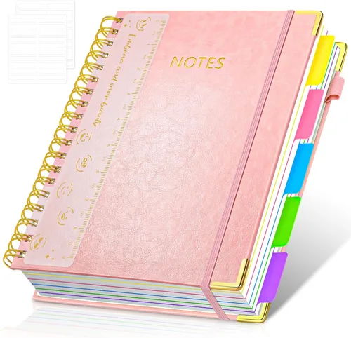 Miniatura 9 de Cuaderno de espiral con tapa dura, cuadernos B5 grandes de 8"x10", con divisores extraíbles y pestañas, 300 páginas, cuaderno de 5 asignaturas