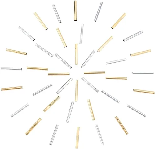 PH PandaHall Cuentas de tubo de latón de 1 pulgada, 100 unidades, 2 colores, dorado/plateado, cuentas espaciadoras de macramé con agujero grande de