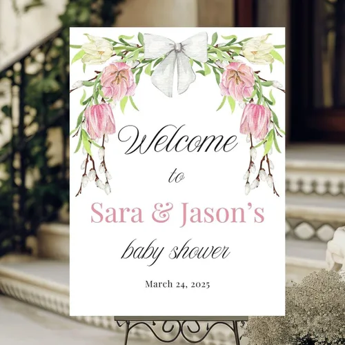 Miniatura 12 de Baby is Brewing - Letrero de bienvenida para baby shower, grano de café, lazo rosa Baby Shower #9