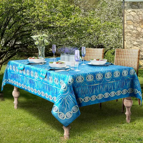 Miniatura 8 de Home Bargains Plus Servilletas de tela con medallón mediterráneo azul, diseño de islas griegas costeras, resistentes a las arrugas y a las manchas