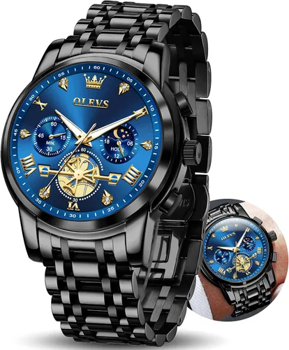 Miniatura 14 de OLEVS Relojes para hombre de plata, reloj de cronógrafo de acero inoxidable para hombre, reloj analógico de cuarzo de cara grande para hombre