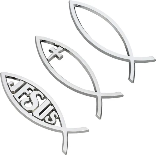 Miniatura 8 de SUPERFINDINGS 3 calcomanías de plástico ABS plateado con diseño de pez de Jesús, 5.5 x 1.8 pulgadas, 3D, calcomanía para coche, emblema, Dios Plata