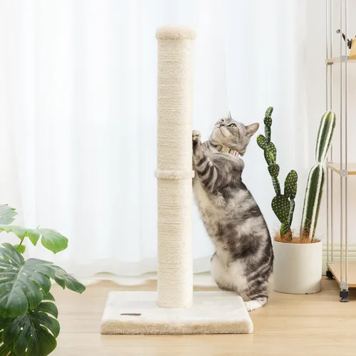 Miniatura 6 de Karolpar Poste rascador para gatos de 34 pulgadas con cuerda de sisal natural, 4.3 pulgadas de diámetro grande, árbol rascador para gatos de Beige