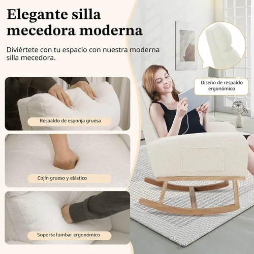 Miniatura 8 de HCHAIRH Mecedora para guardería, silla mecedora de enfermería Sherpa para mamá, guardería, silla mecedora Morden con respaldo alto para sala