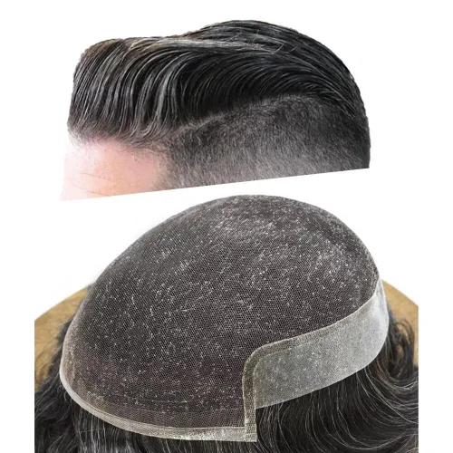 Miniatura 26 de FACE MIRACLE - Tupé frontal de encaje francés para hombres, sistema de reemplazo de cabello humano de encaje con pieza de pelo de poliuretano